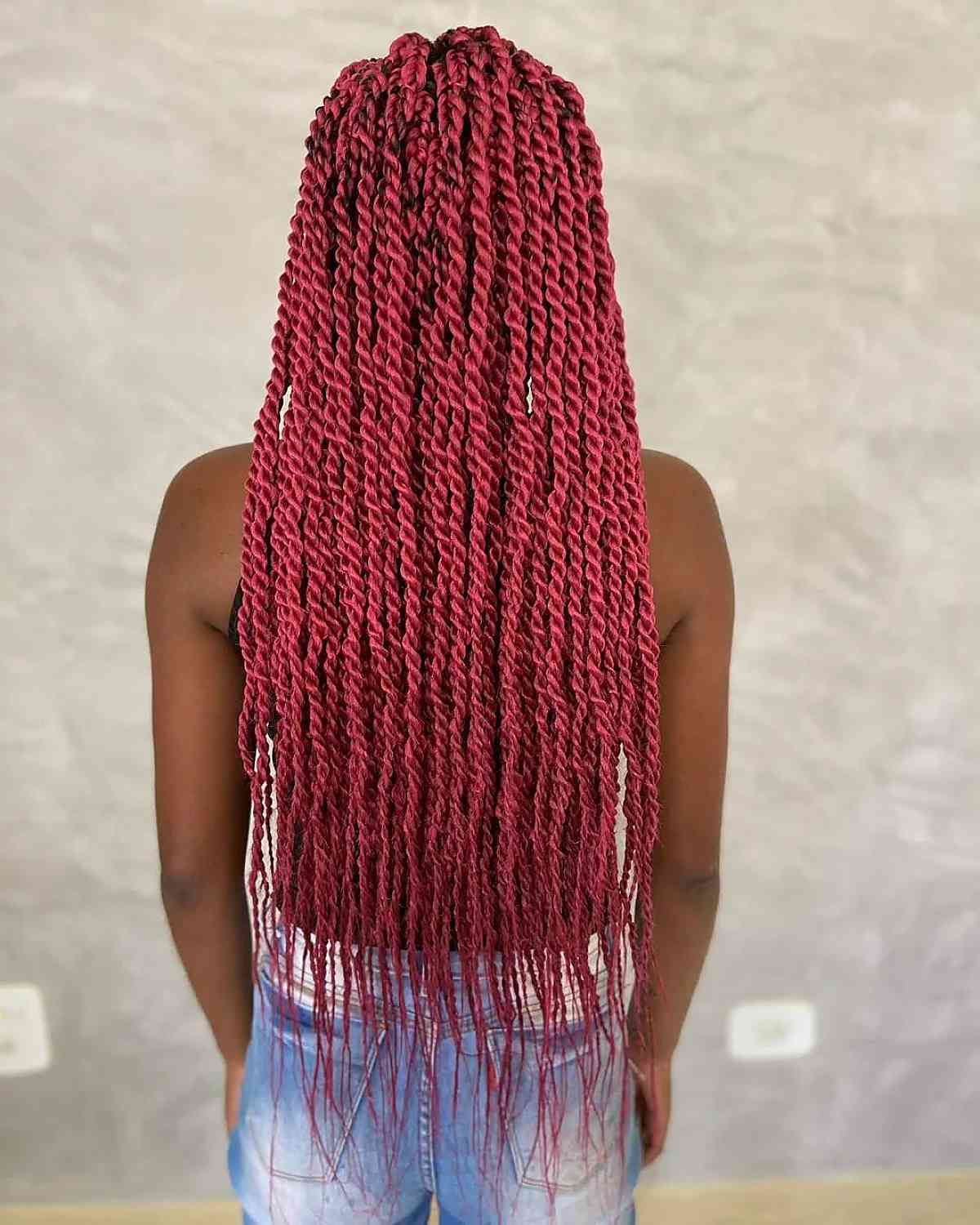 Mid-Back Deep Red Twisted Box Braids Mid-Back Deep Red Twisted Box Braids — Classy Red Braids