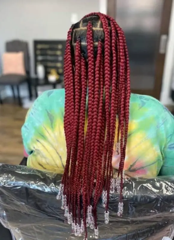 Long Deep Red Box Braids With Beads Long Deep Red Box Braids With Beads — Classy Red Braids