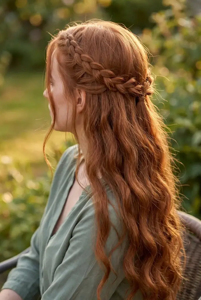 Long Red Crown Braid With Loose Waves Long Red Crown Braid With Loose Waves — Classy Red Braids