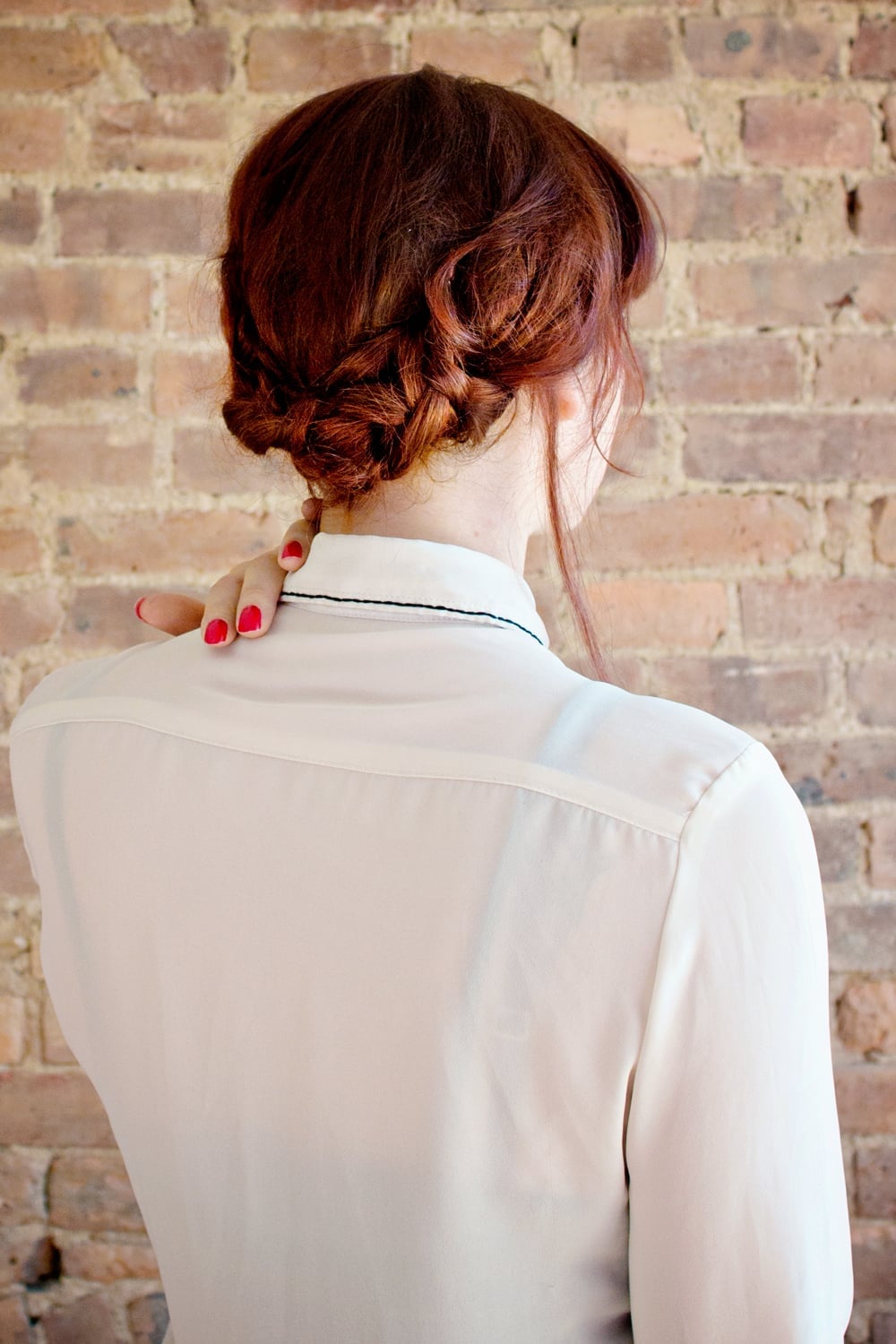 Red Braided Bun With Side-Swept Bangs Red Braided Bun With Side-Swept Bangs — Classy Red Braids