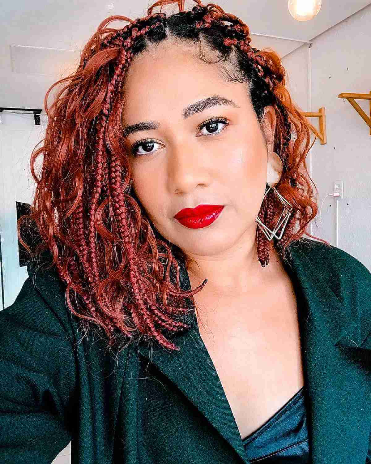 Collarbone Box Braids In Striking Red Collarbone Box Braids In Striking Red — Classy Red Braids