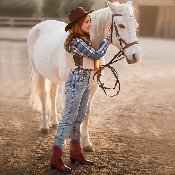 Plaid Shirt and Red Cowboy Boots with Suede Vest Plaid Shirt and Red Cowboy Boots with Suede Vest — Classy Red Cowboy Boots Outfit