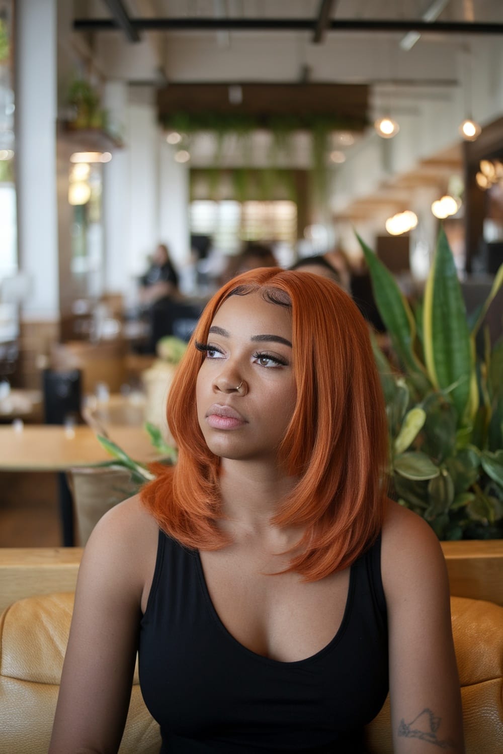 Layered Copper Red Lob With Curtain Bangs Layered Copper Red Lob With Curtain Bangs — Classy Red Hair Black Women