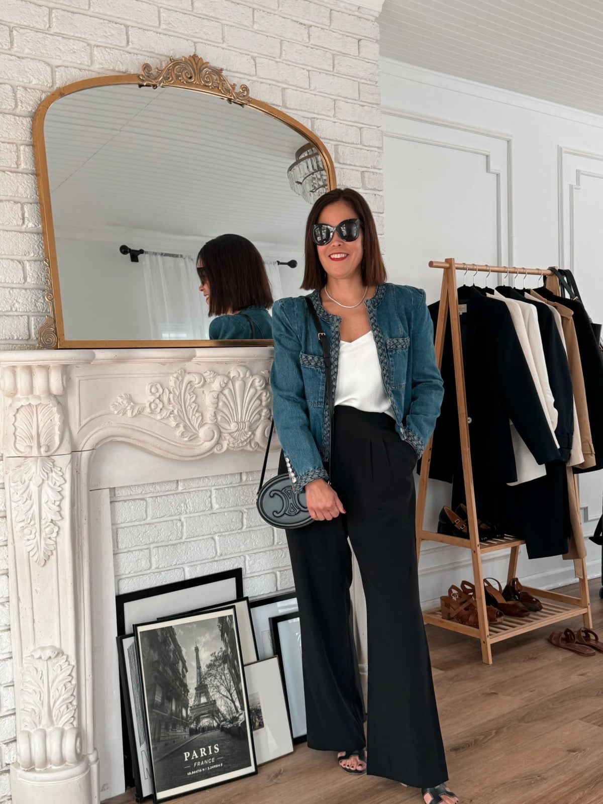 Embellished Denim Jacket with Wide Leg Trousers Embellished Denim Jacket with Wide Leg Trousers — Classy Restaurant Outfit