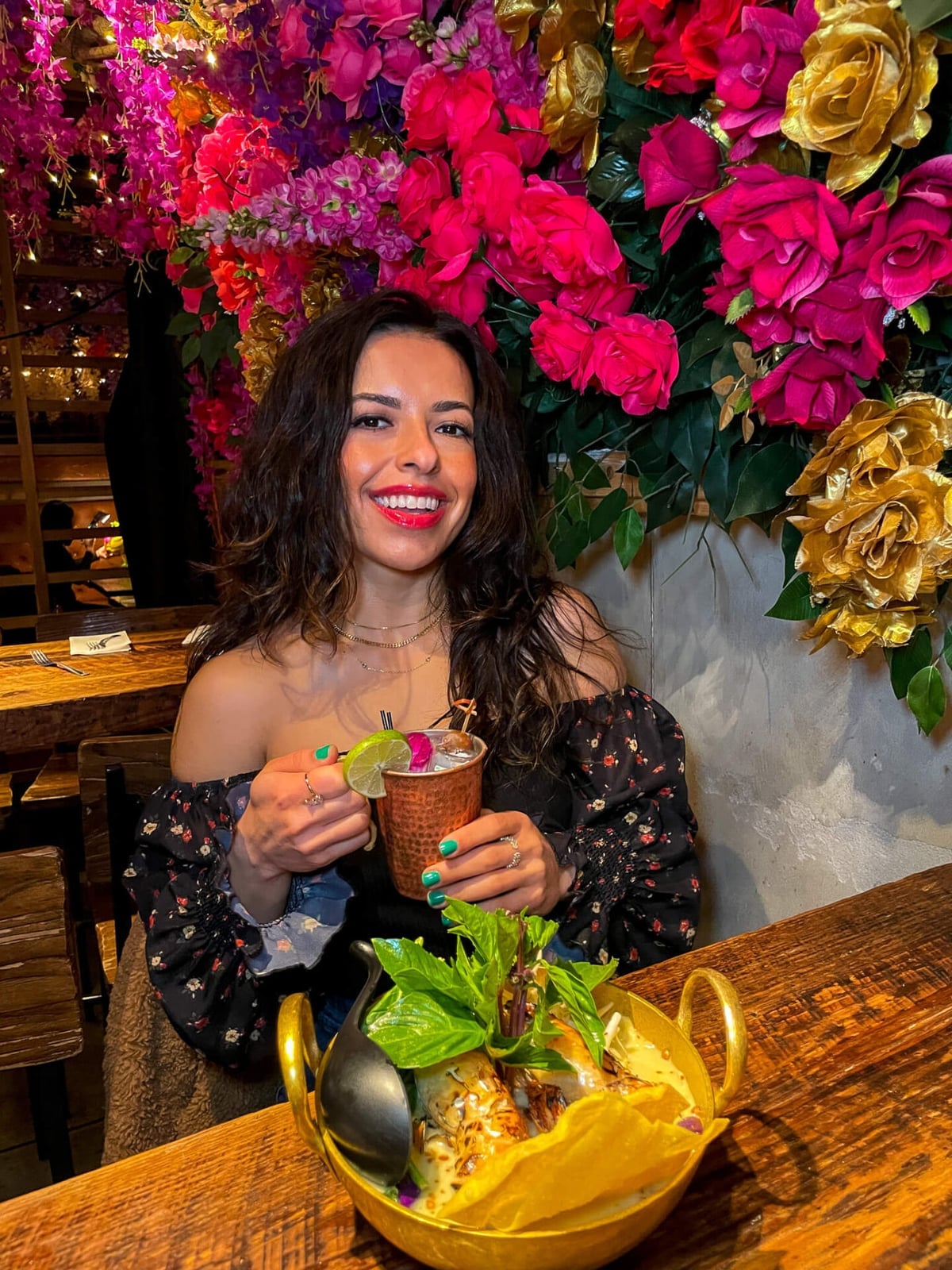 Off-the-Shoulder Floral Top with Denim Jacket Off-the-Shoulder Floral Top with Denim Jacket — Classy Restaurant Outfit