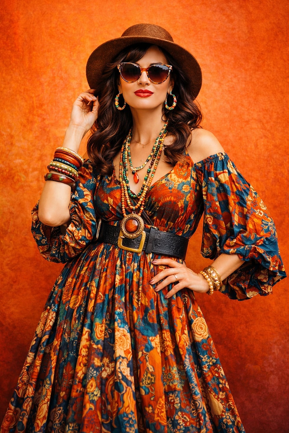 Bohemian Floral Maxi Dress with Voluminous Sleeves — Classy Retro Outfits