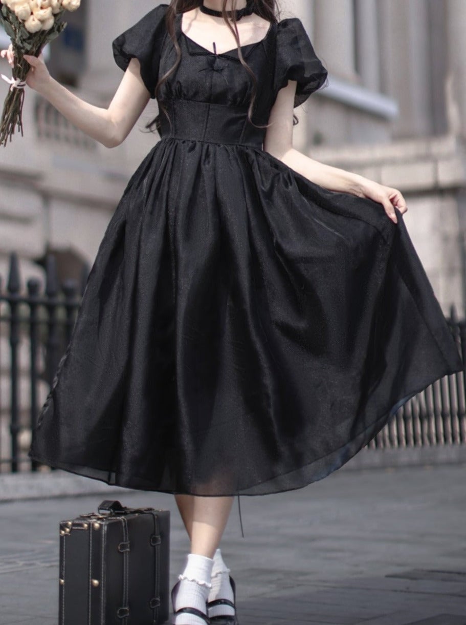 Black Puff-Sleeve Dress with Mary Jane Shoes — Classy Retro Outfits