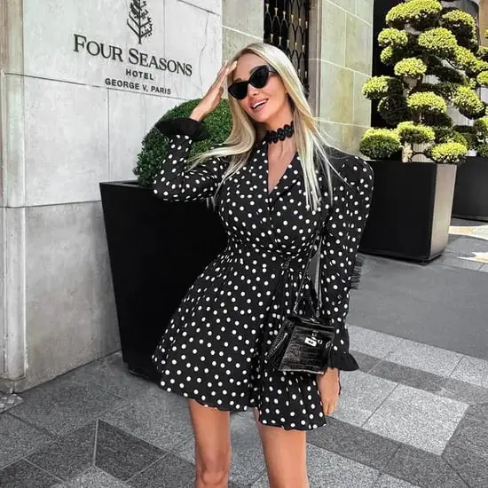 Black and White Polka Dot Dress with Ruffled Cuffs — Classy Retro Outfits