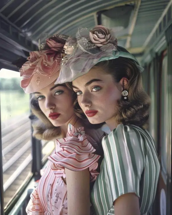 Striped Dresses with Ornate Hats for Festive Occasions — Classy Retro Outfits