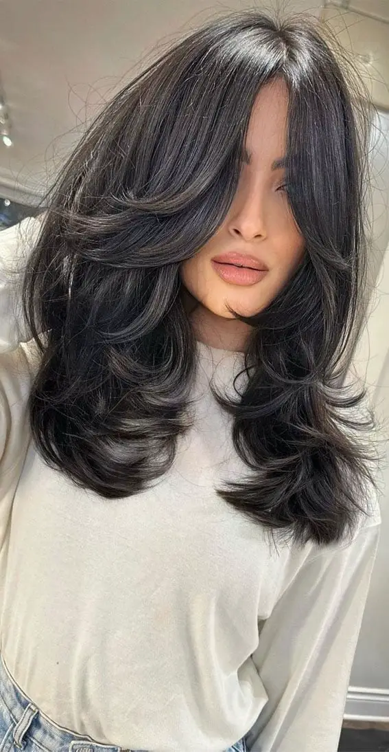Collarbone Layers With Dark Brown Highlights Collarbone Layers With Dark Brown Highlights — Classy Rich Brunette