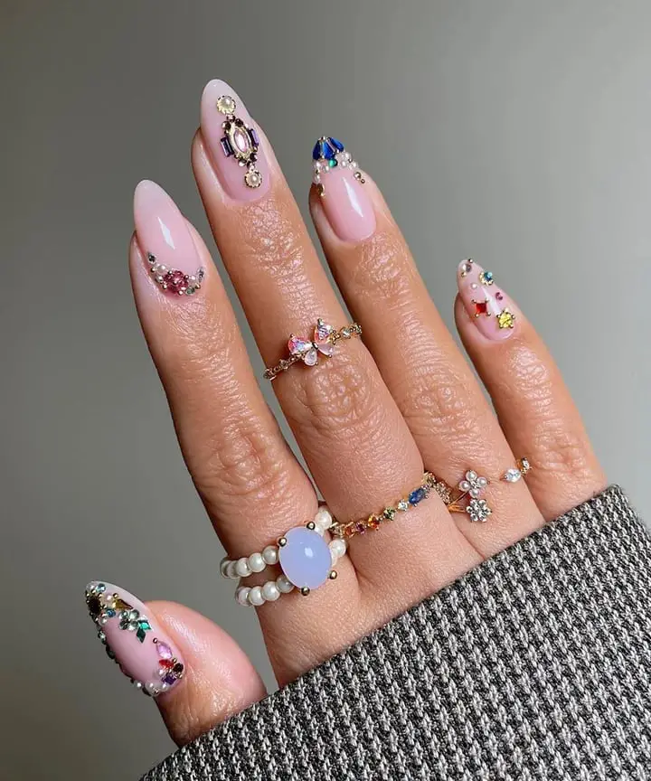 Medium Oval Pink with Pastel Lines Medium Oval Pink with Pastel Lines — Classy Ring Nails
