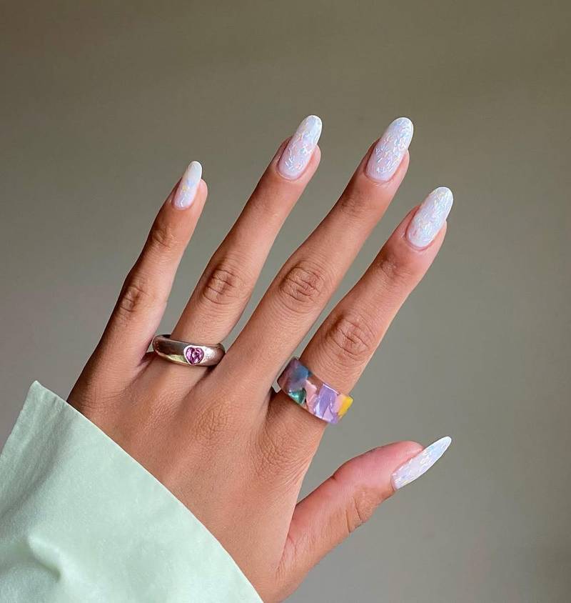 Long Almond Milky Iridescent Shimmer Long Almond Milky Iridescent Shimmer — Classy Ring Nails