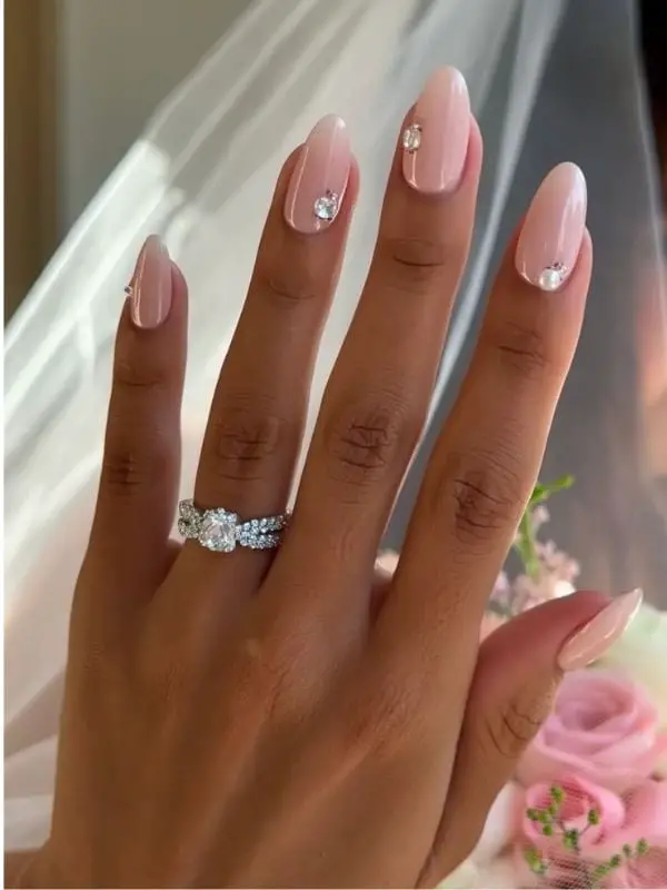 Medium Almond Pink with Gems Medium Almond Pink with Gems — Classy Ring Nails