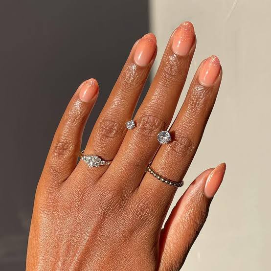 Medium Almond Peach Shimmer Medium Almond Peach Shimmer — Classy Ring Nails