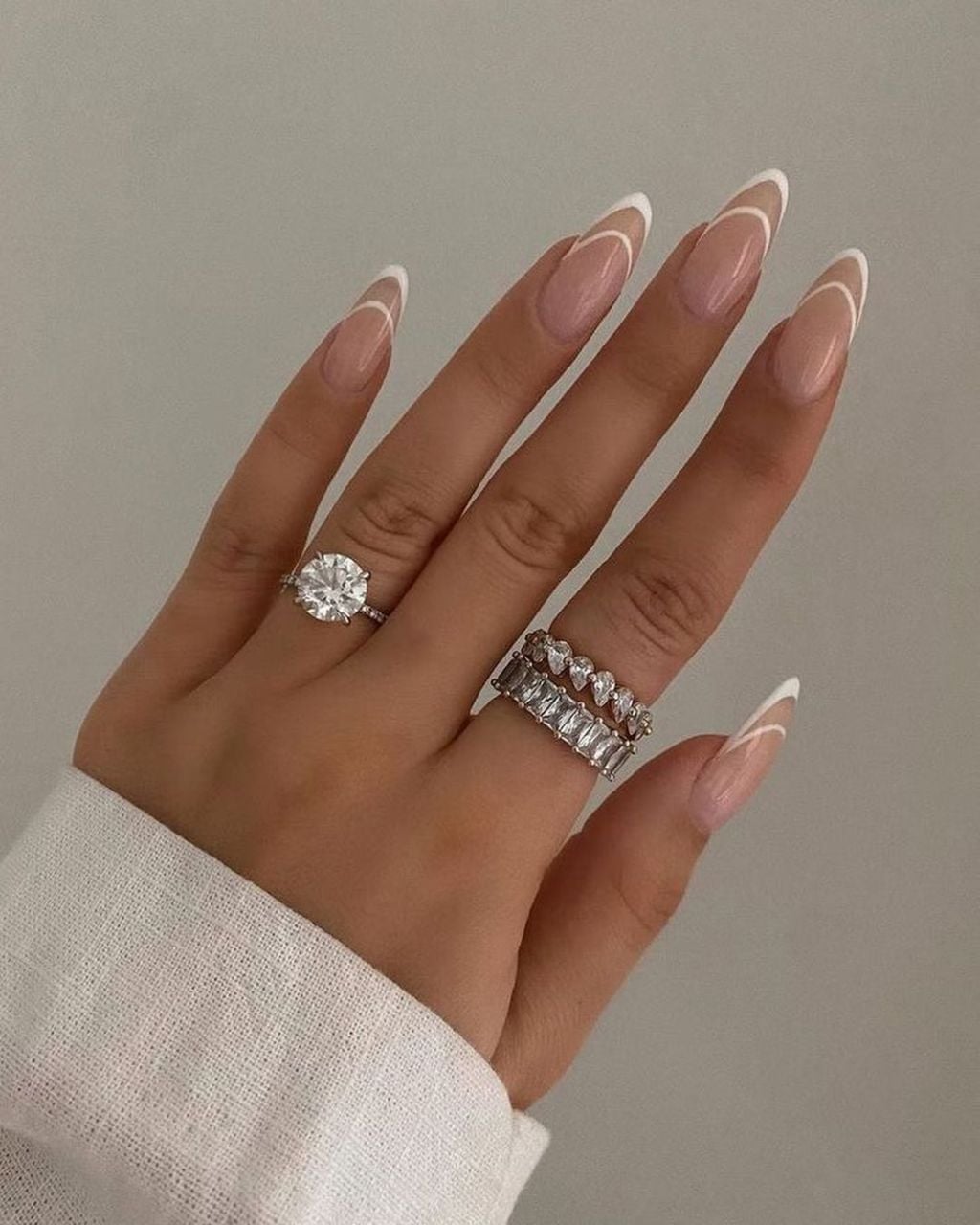 Medium Oval Nude with Thin White French Medium Oval Nude with Thin White French — Classy Ring Nails