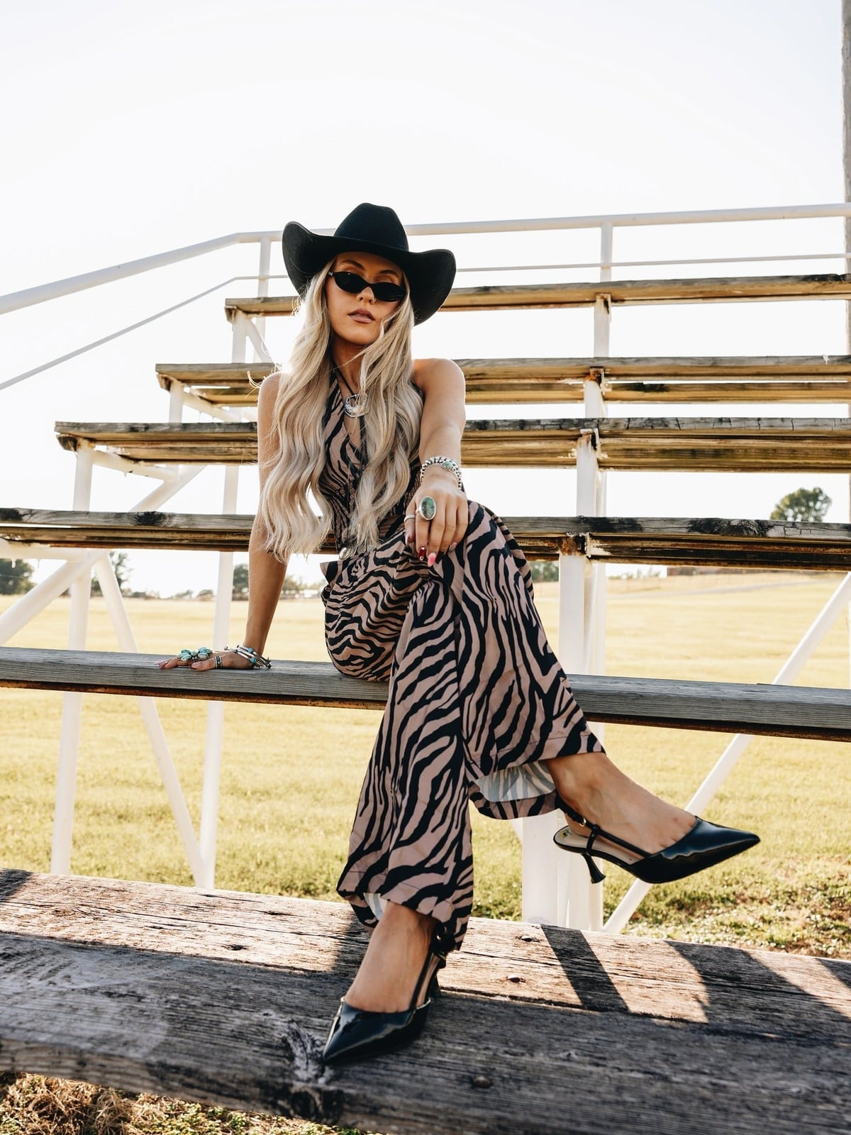 Zebra Print Halter Jumpsuit With Wide Leg — Classy Rodeo Outfits for Women