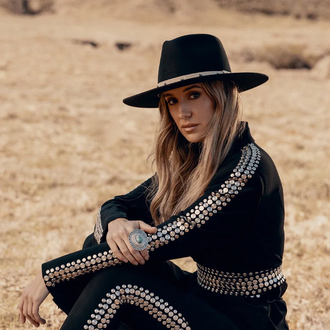 Studded Black Jacket with Turtleneck, Close-Up Take — Classy Rodeo Outfits for Women