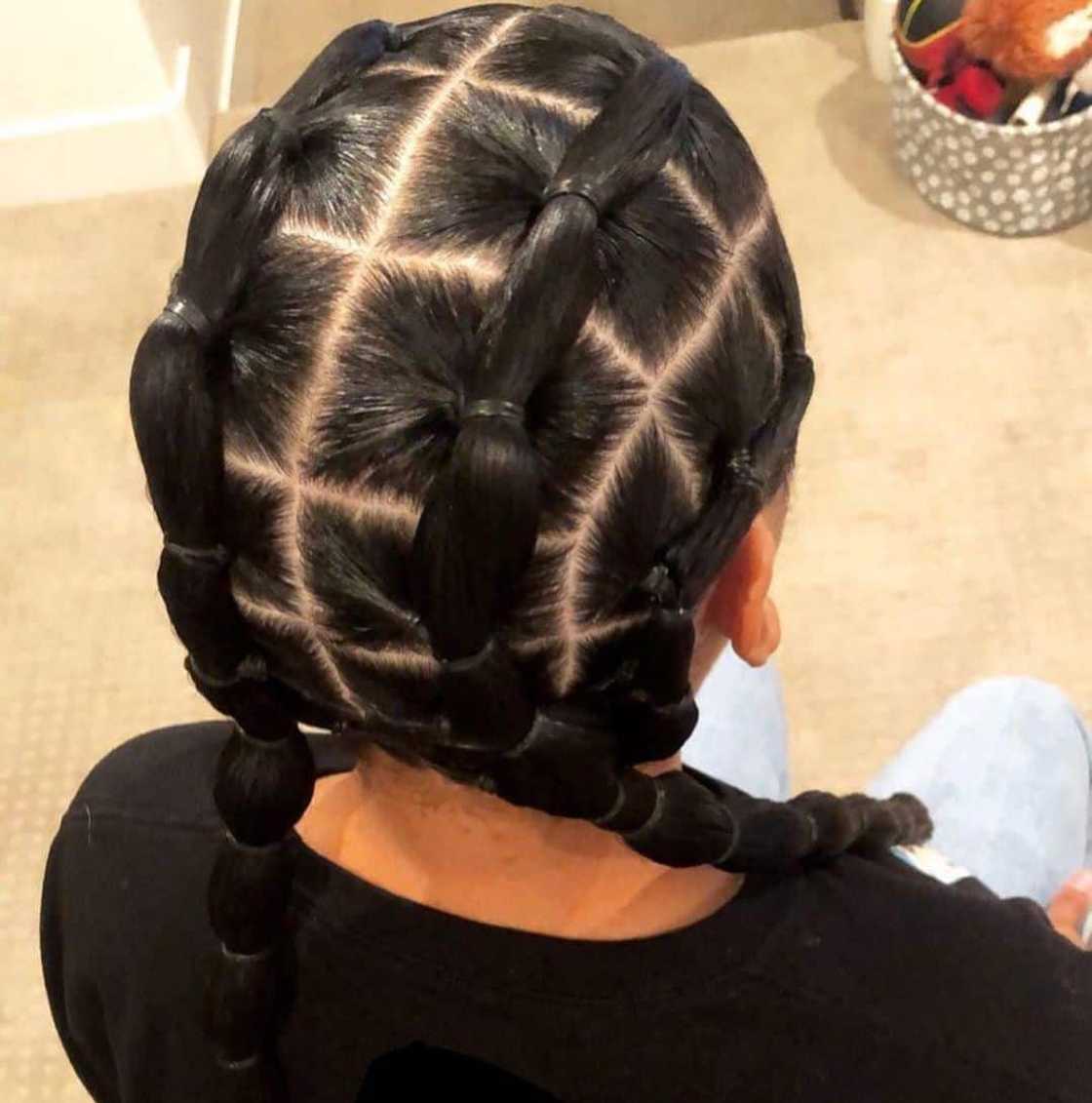 Geometric Braids With Two Ponytails — Classy Rubber Bands Hairstyles