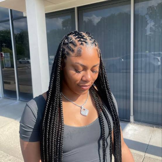 Mid-Back Box Braids With Colorful Bands — Classy Rubber Bands Hairstyles