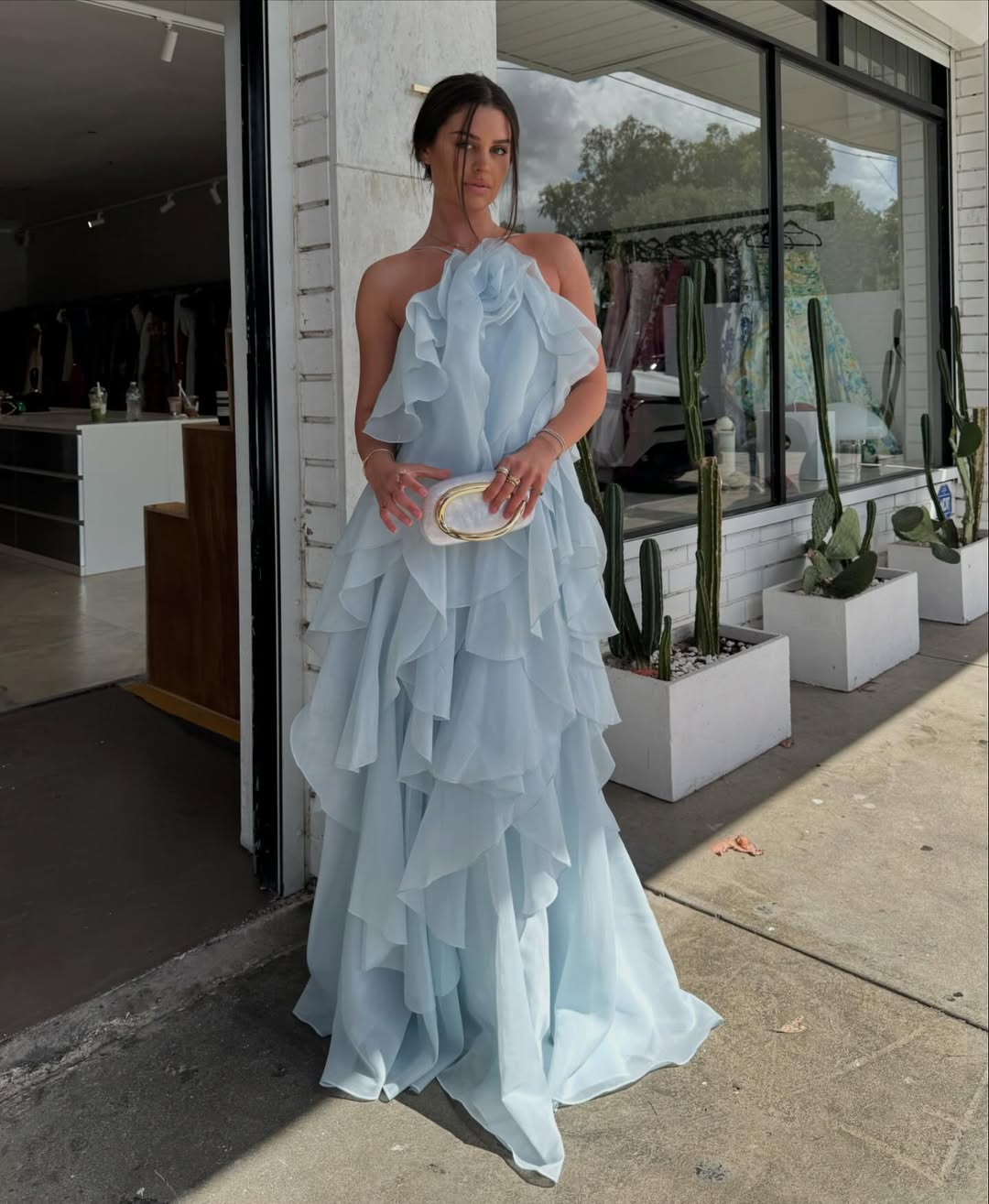 Pale Blue Strapless Maxi Dress with Oversized Ruffle Detailing Pale Blue Strapless Maxi Dress with Oversized Ruffle Detailing — Classy Ruffle Dresses