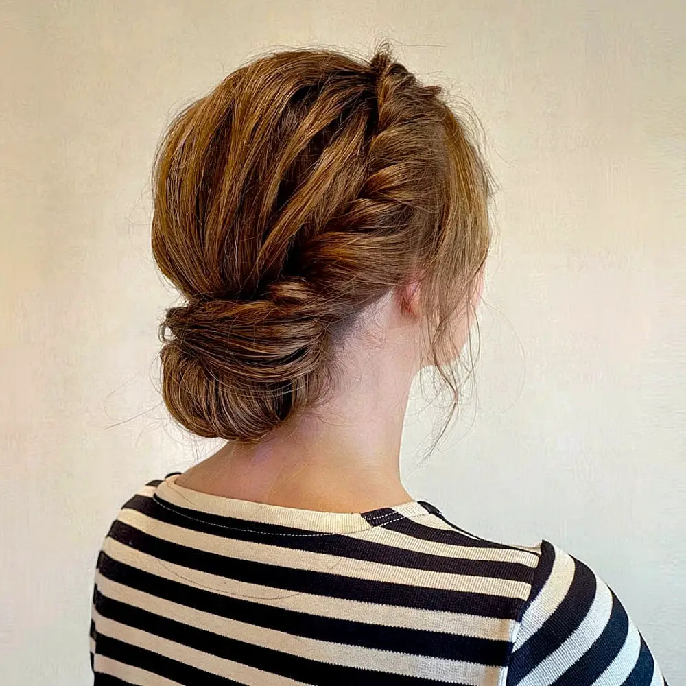 Auburn Wavy Twisted Bun With Braided Accents — Classy Running Hairstyles