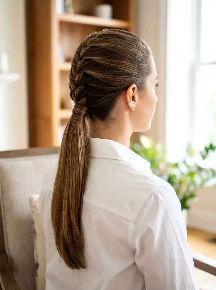 Medium Brown Dutch Braided Ponytail — Classy Running Hairstyles