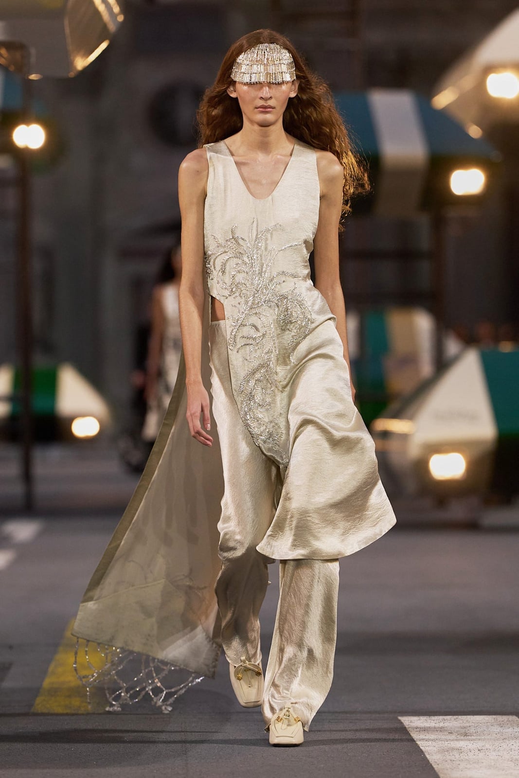 Cream Satin Asymmetrical Top with Train — Classy Runway Dresses