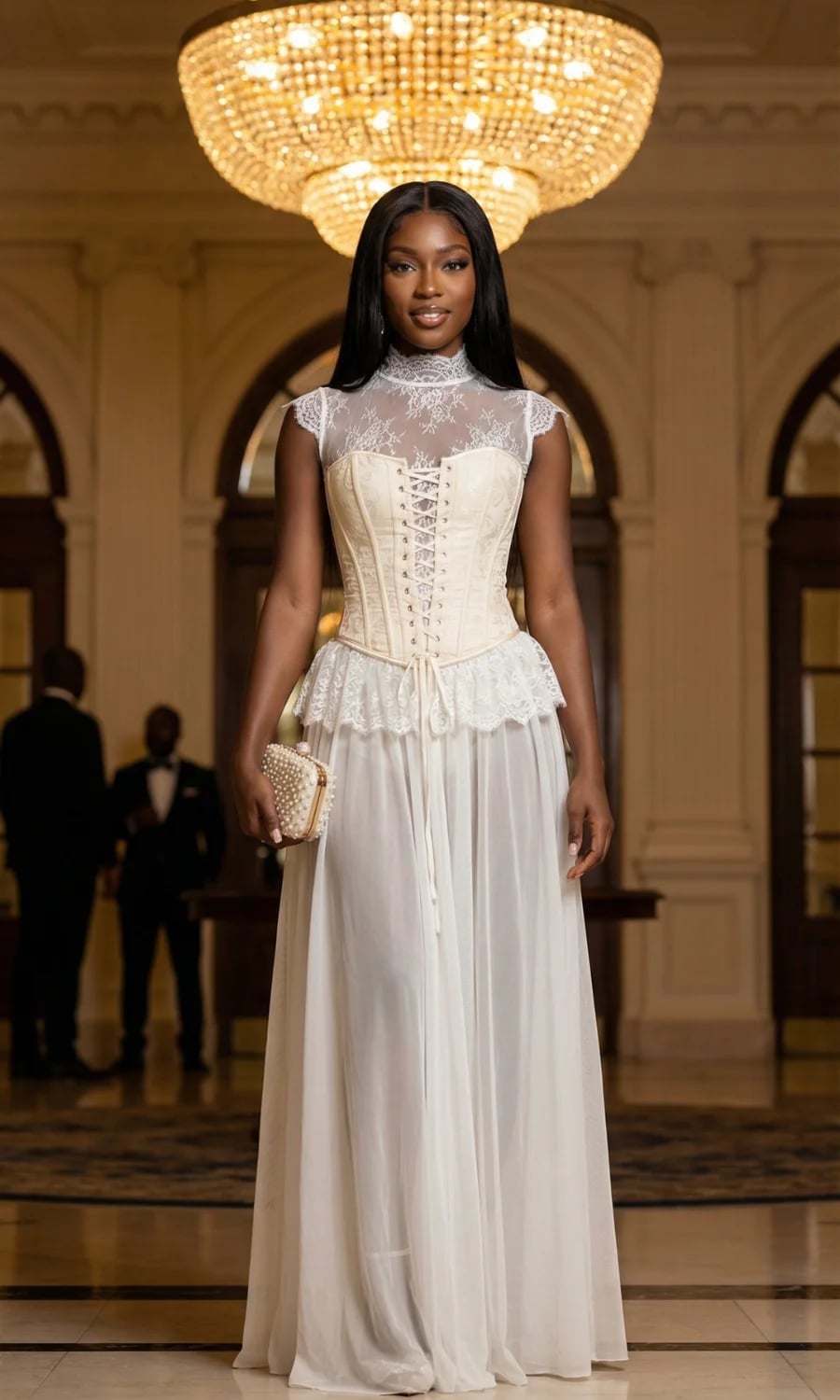 Ivory Flowing Gown with Lace Corset Top — Classy Runway Dresses