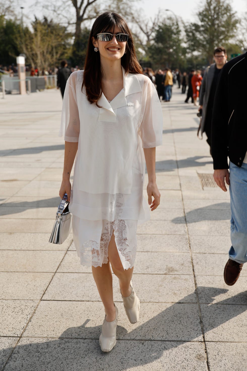 White Sheer Overlay Dress with Lace Trim — Classy Runway Dresses