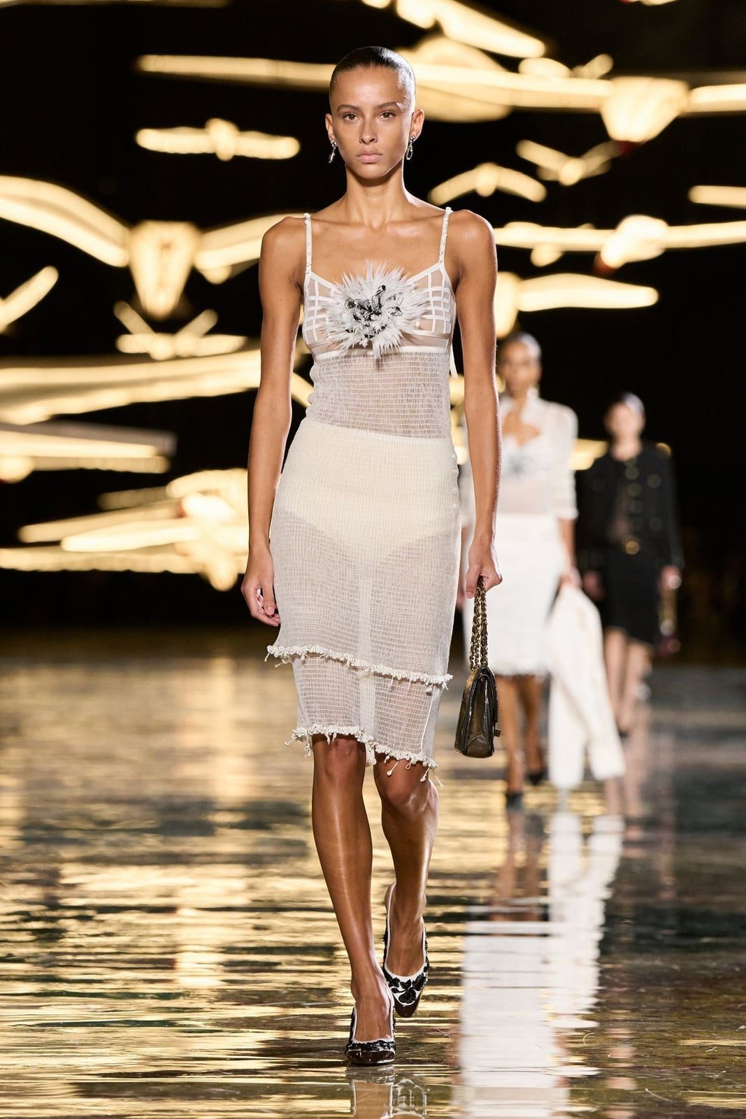 Ivory Sheer Knit Midi Dress with Embellishment — Classy Runway Dresses