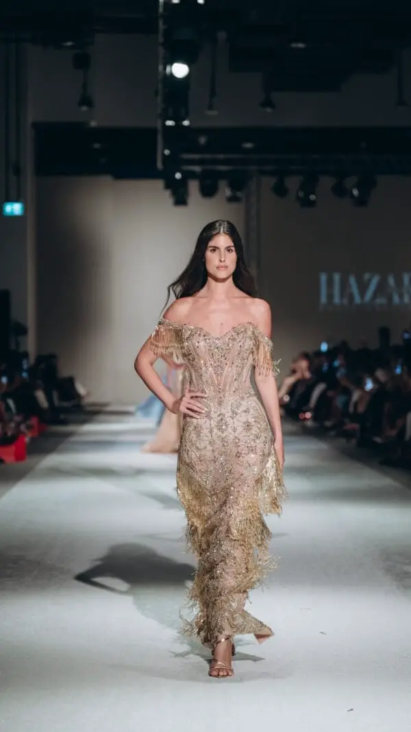 Gold Embellished Off-the-Shoulder Gown — Classy Runway Dresses