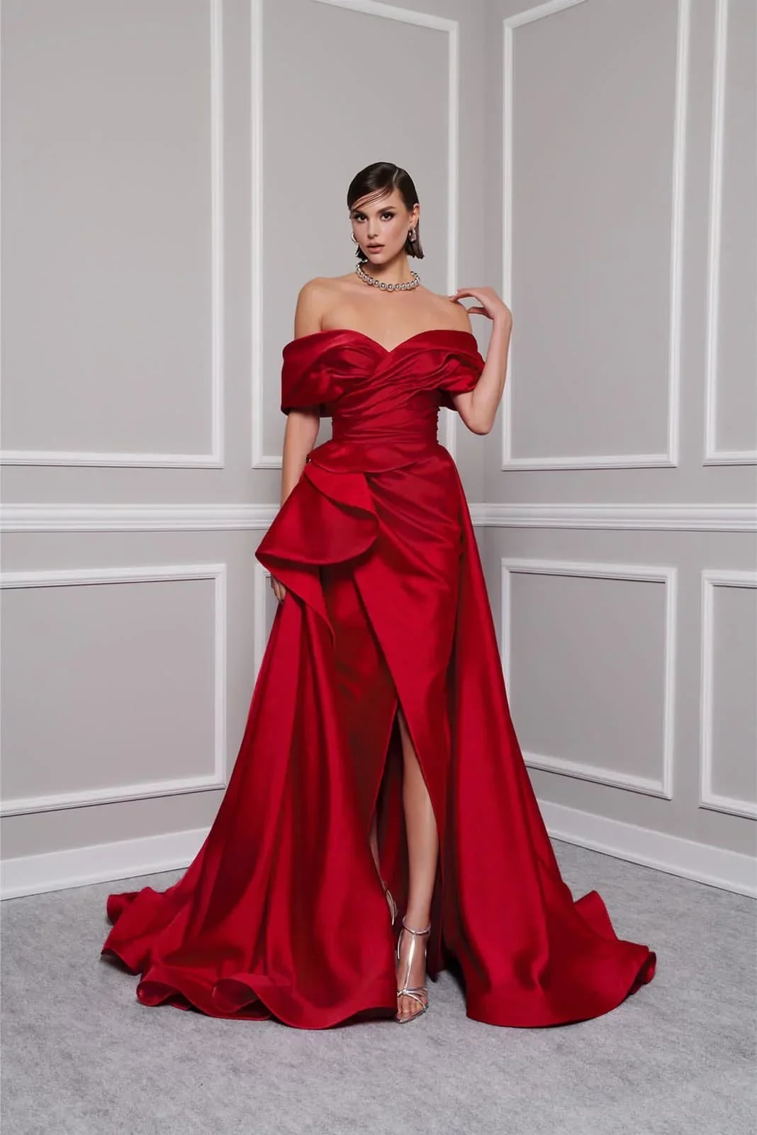 Vibrant Red Satin Ballgown with Voluminous Skirt — Classy Runway Dresses