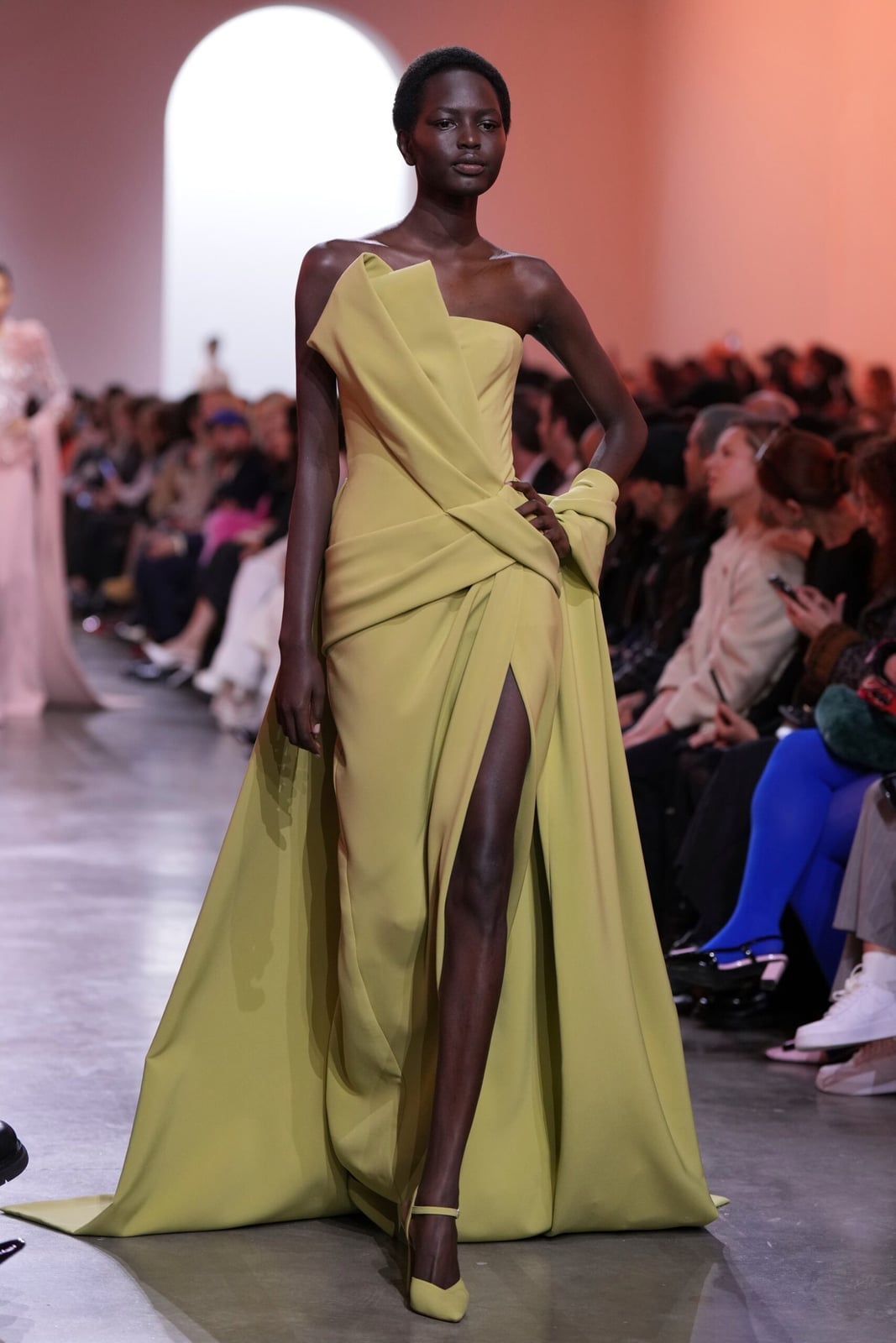 Chartreuse Strapless Gown with Draped Bodice — Classy Runway Dresses