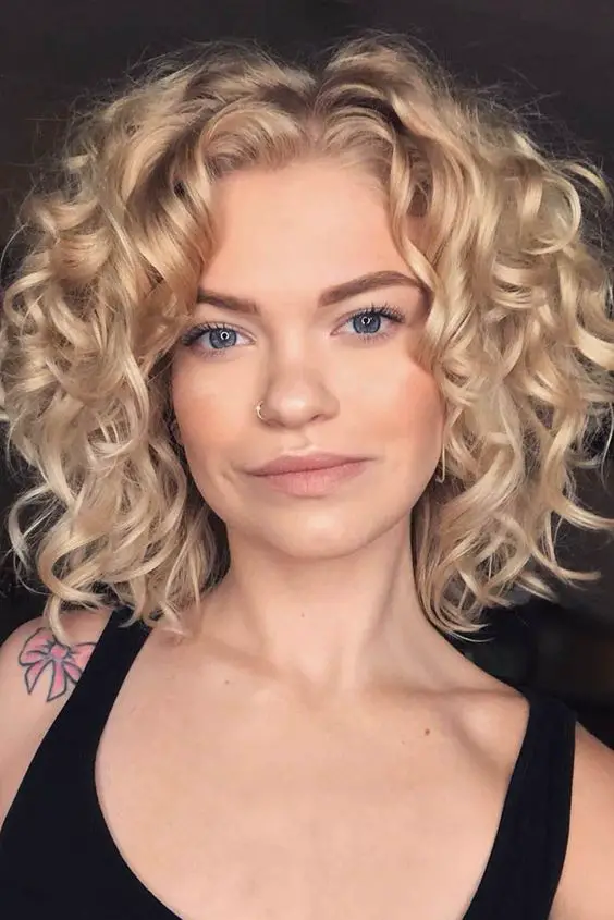 Blonde Curly Bob Curtain Bangs Blonde Curly Bob Curtain Bangs — Classy Short Curly Hair