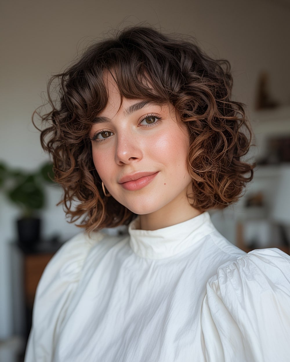 Collarbone Layers with Curtain Bangs, Wavy Collarbone Layers with Curtain Bangs, Wavy — Classy Short Curly Hair