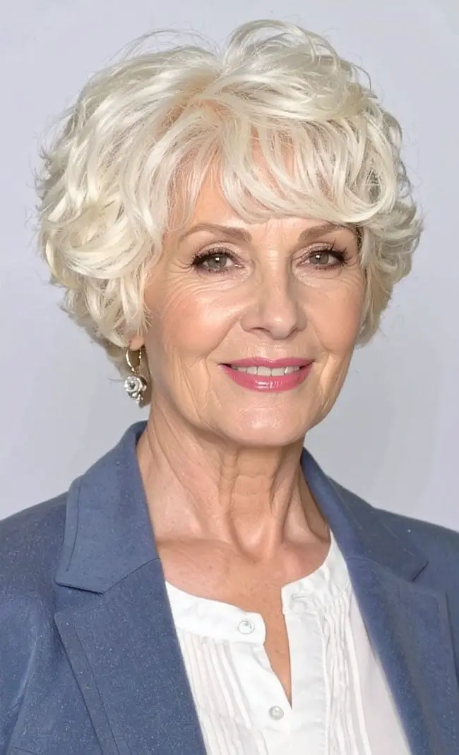Platinum Blonde Curly Bob Blowout Platinum Blonde Curly Bob Blowout — Classy Short Curly Hair