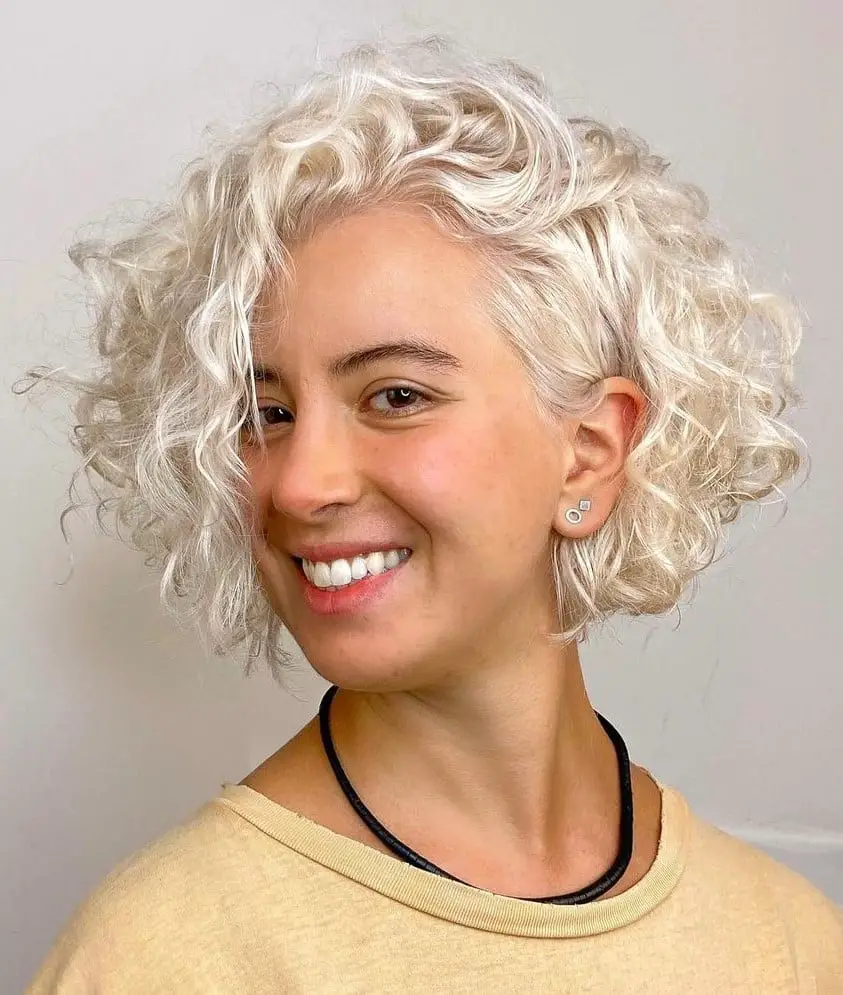 Air-Dried Platinum Blonde Bob Air-Dried Platinum Blonde Bob — Classy Short Curly Hair
