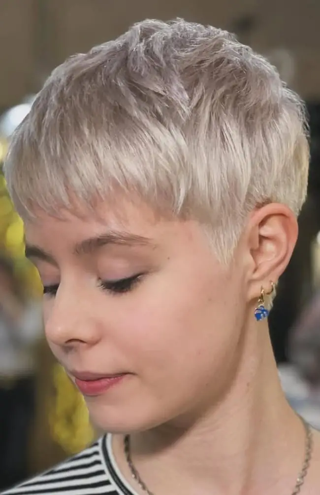 Icy Pearl Blonde Textured Pixie Icy Pearl Blonde Textured Pixie — Classy Short Hair Pixie