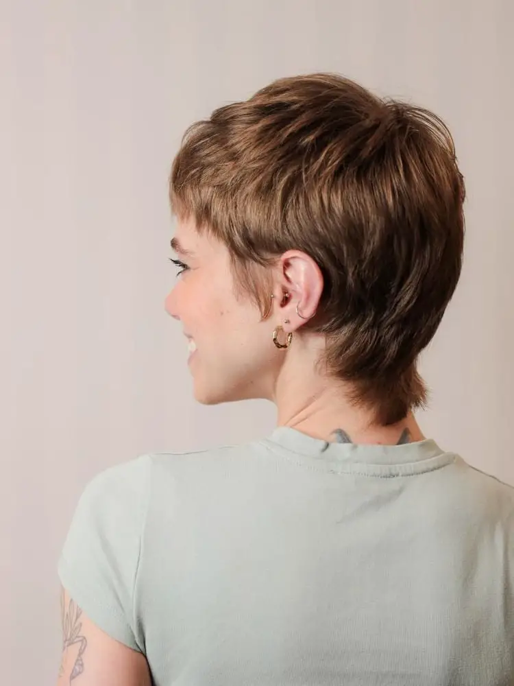 Textured Wavy Brown Pixie Back View Textured Wavy Brown Pixie Back View — Classy Short Hair Pixie