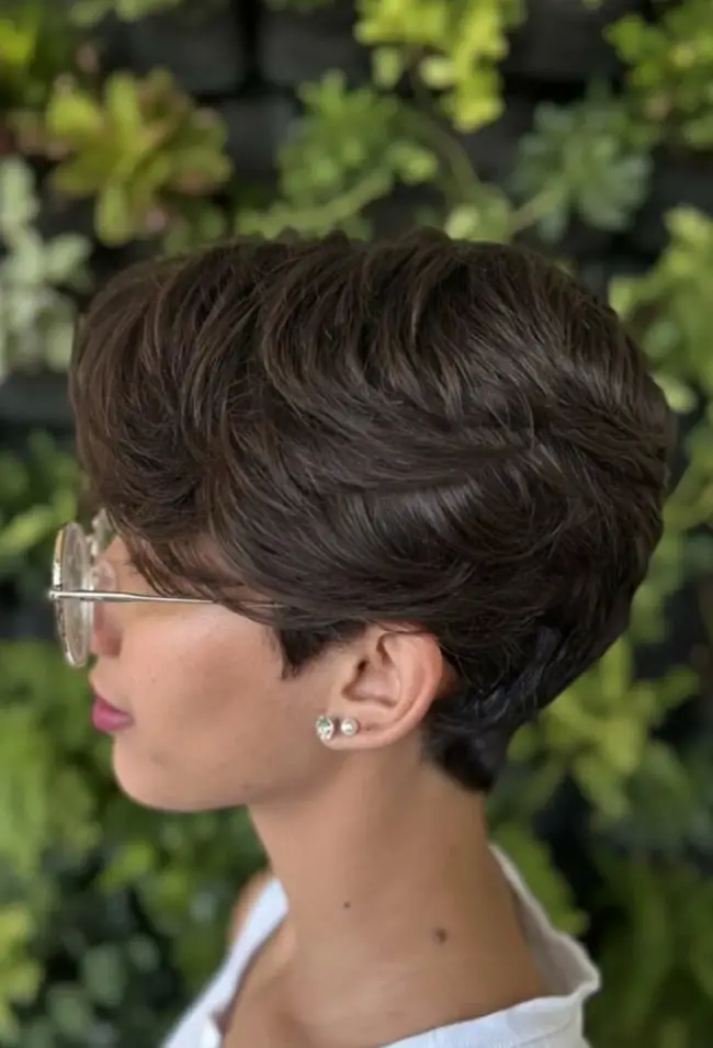 Sleek Dark Brown Pixie With Tapered Nape Sleek Dark Brown Pixie With Tapered Nape — Classy Short Hair Pixie