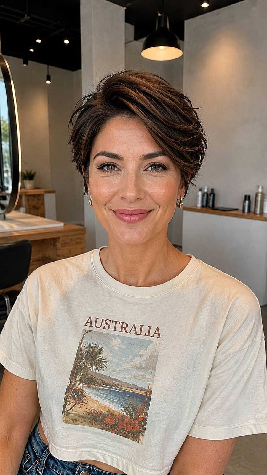 Textured Dark Brown Pixie With Blonde Highlights Textured Dark Brown Pixie With Blonde Highlights — Classy Short Hair Pixie