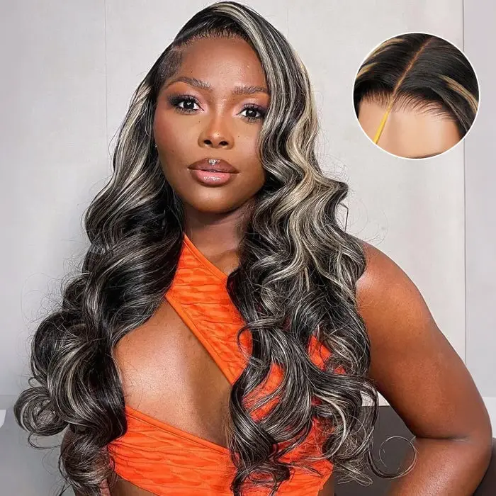 Mid-Back Wavy Dark Brown Hair With Blonde Skunk Stripes And Curtain Mid-Back Wavy Dark Brown Hair With Blonde Skunk Stripes And Curtain — Classy Skunk Stripe Hair