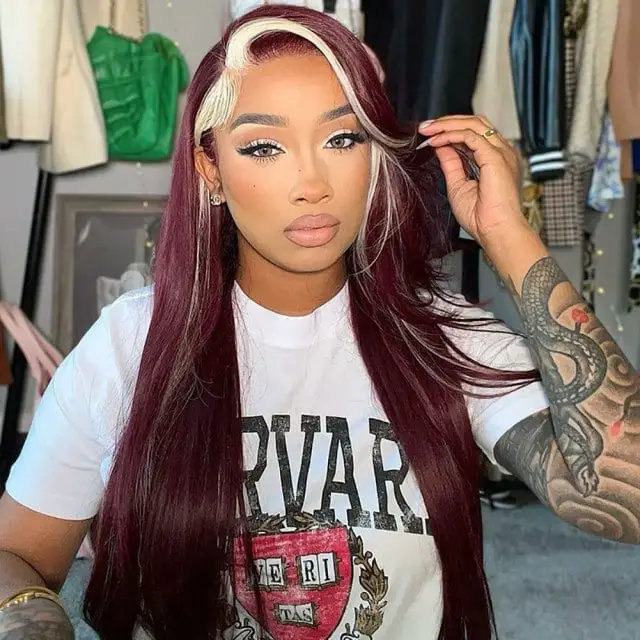 Long Straight Dark Hair With Bold Blonde Stripes Long Straight Dark Hair With Bold Blonde Stripes — Classy Skunk Stripe Hair