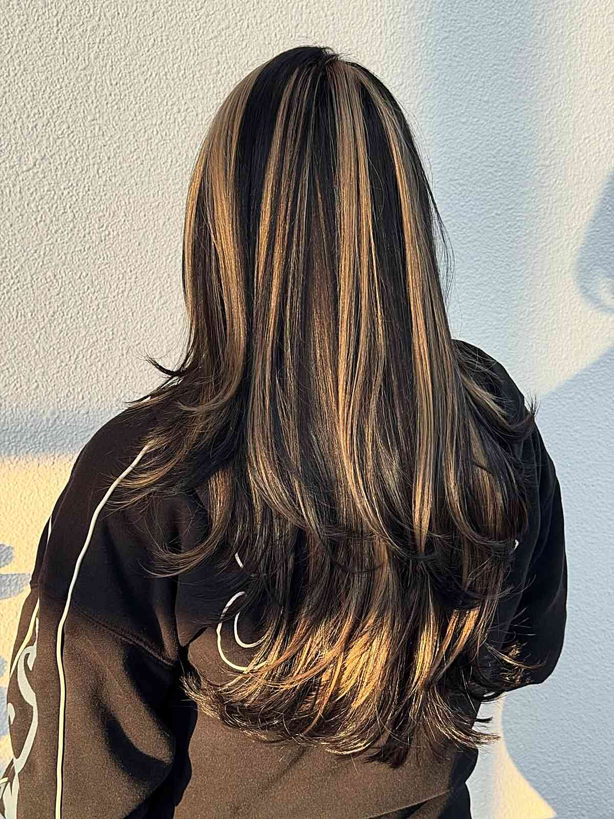 Mid-Back Straight Hair With Contrasting Blonde Highlights Mid-Back Straight Hair With Contrasting Blonde Highlights — Classy Skunk Stripe Hair