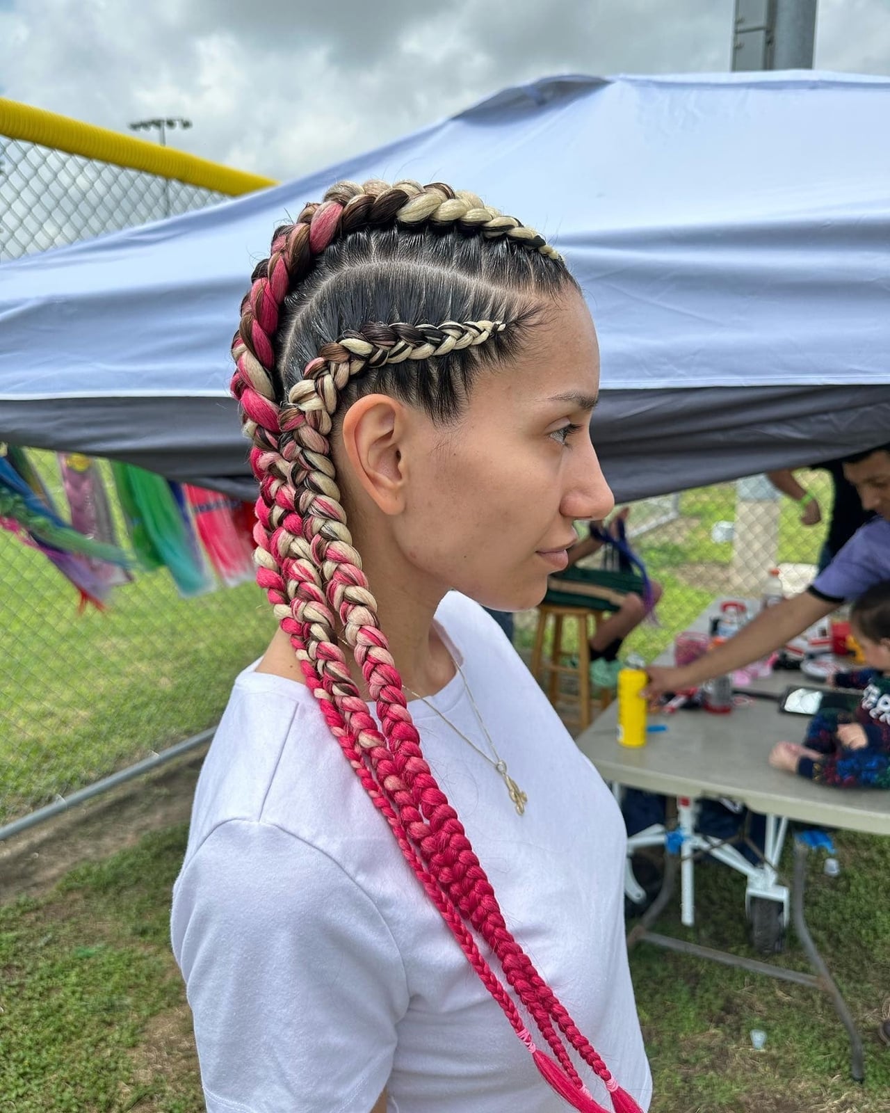 Braids and Cornrows With Pink and Blonde Streaks — Classy Softball Hair