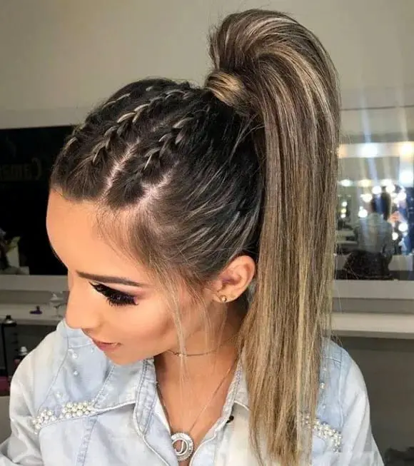 High Ponytail With Braided Accents — Classy Softball Hair
