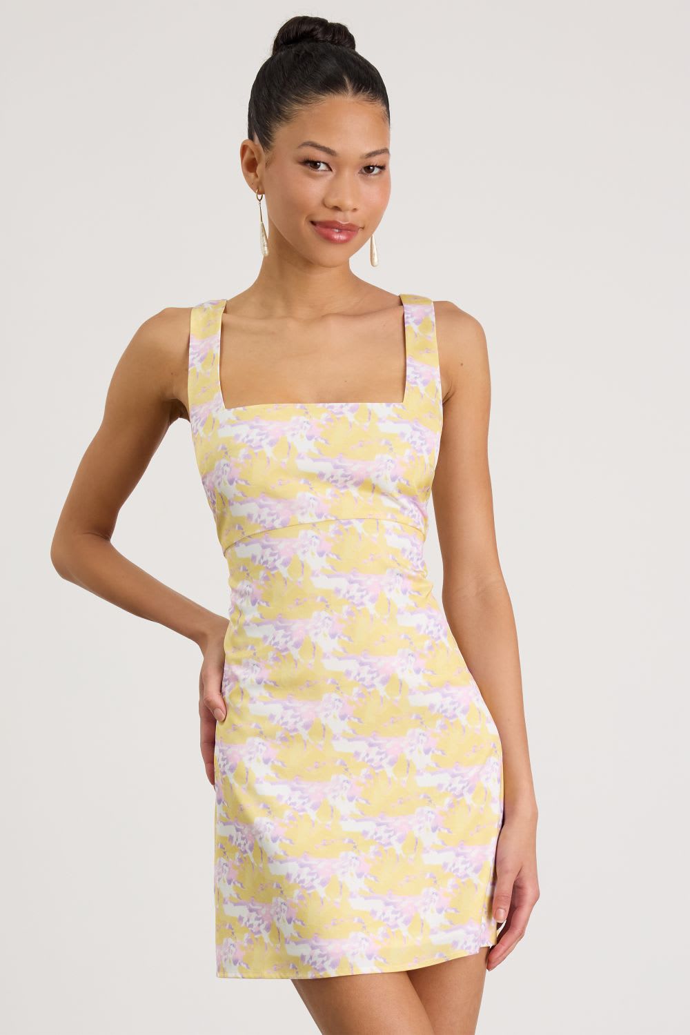 Yellow Floral Jacquard Mini Dress — Classy Sorority Outfits