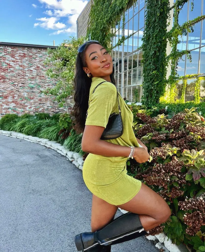 Lime Green Terry Cloth Set with Knee-High Boots — Classy Sorority Outfits