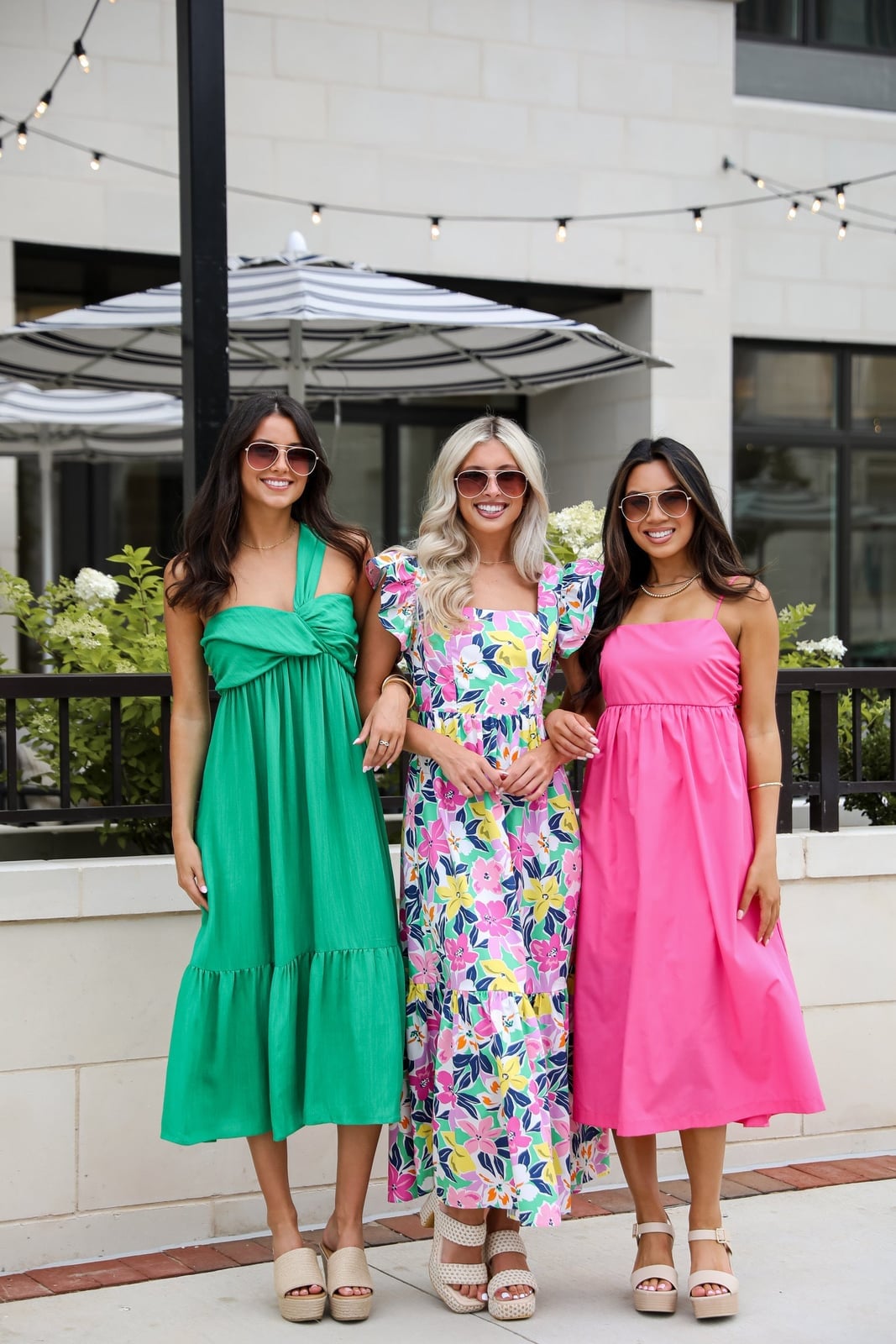 Green Linen Halter Neck Tiered Dress — Classy Sorority Outfits