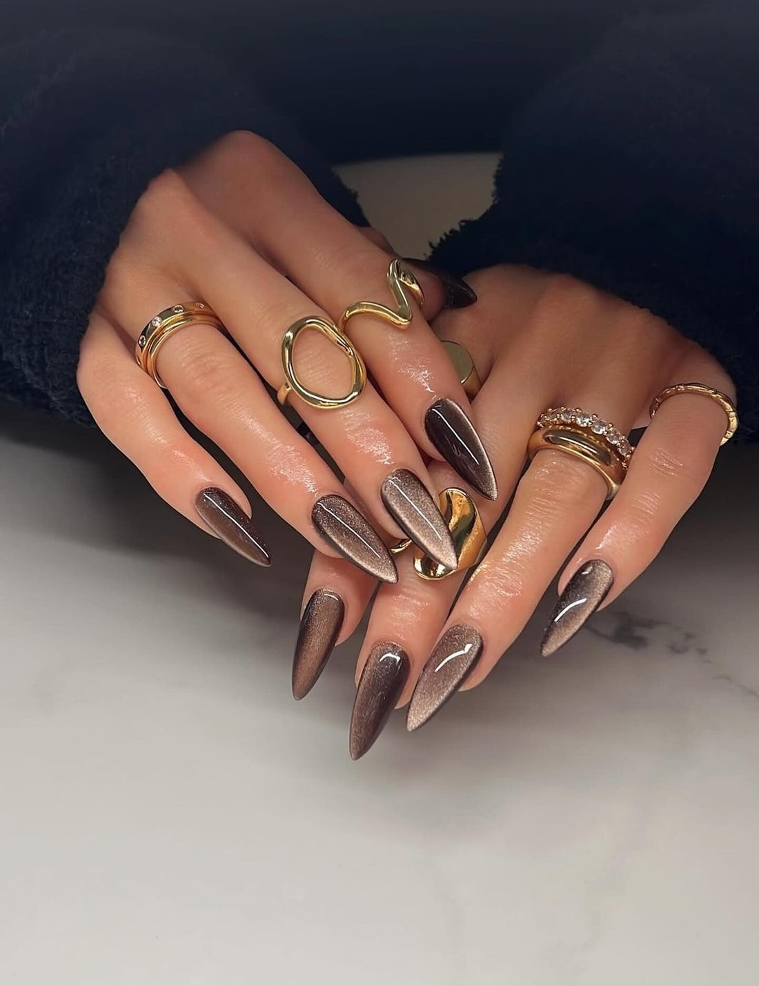 Shimmering Brown Gradient Stiletto Nails Shimmering Brown Gradient Stiletto Nails — Classy Stiletto Nails